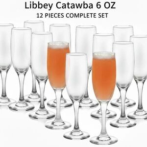 Libbey Catawba Champagne Flute Glasses, 6 ounce, Set of 12